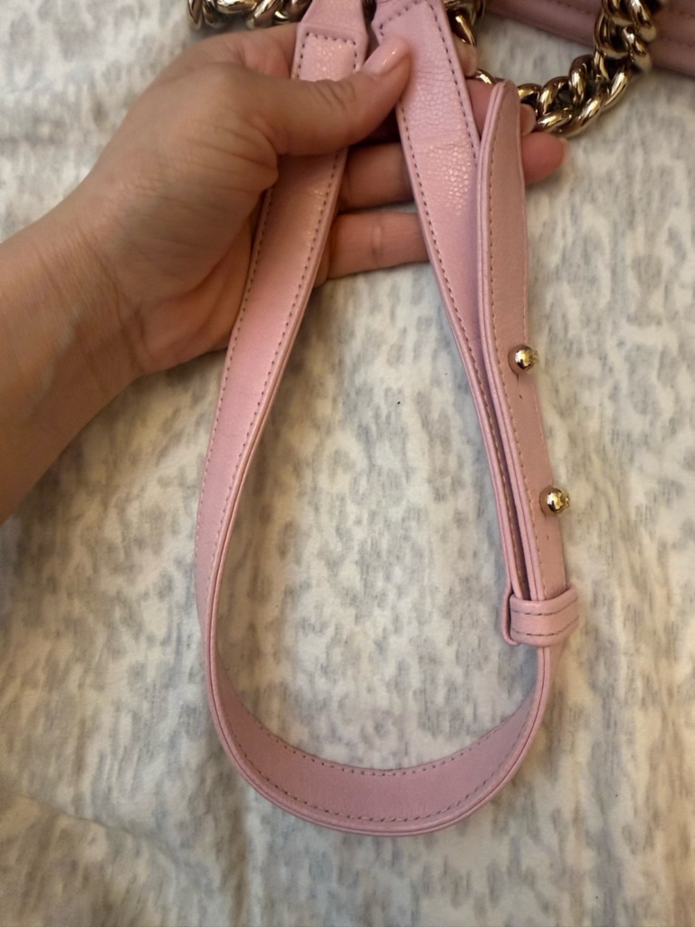 Pink Quilted Chain Shoulder Bag with Gold Hardware - Picture 13 of 15